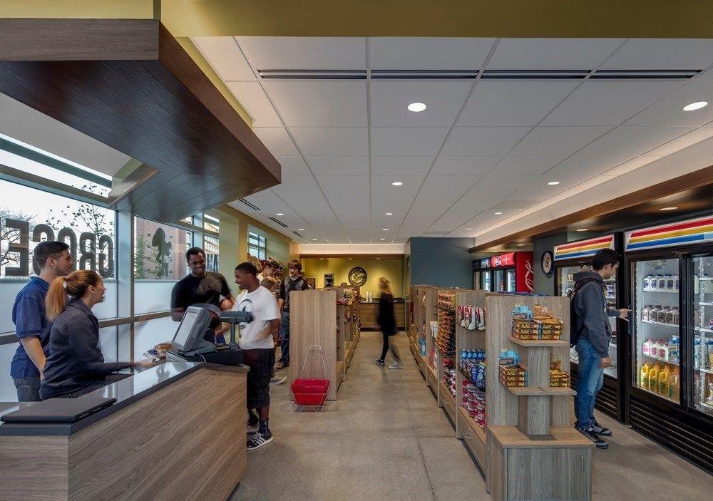 Views of a new convenience store for University students.